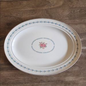 Floral china platter with blue decorative trim
